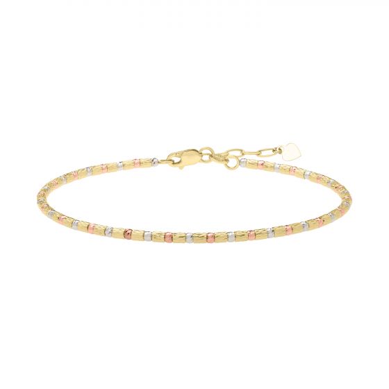 14K Gold Tri-Color Diamond Cut Bead Bracelet