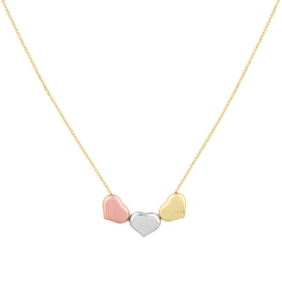 14K Gold Tri-Color Triple Heart Necklace