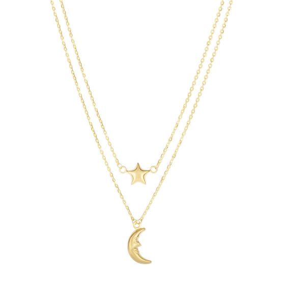 14K Gold Moon & Star Multi-Strand Necklace