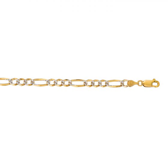 14K Gold 4.75mm White Pave Figaro Chain 