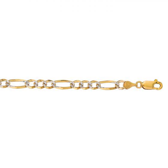14K Gold 7mm White Pave Figaro Chain 