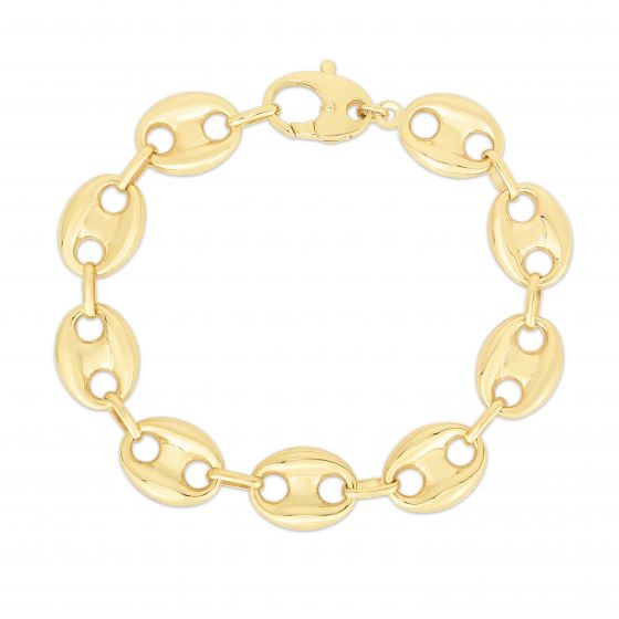 14K Gold 15mm Puffed Mariner Link Bracelet