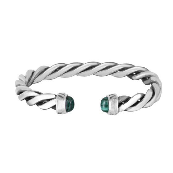 Men's Silver Malachite Cable Bracelet