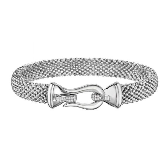 Sterling Silver Medium Popcorn Horsebit Diamond Bracelet
