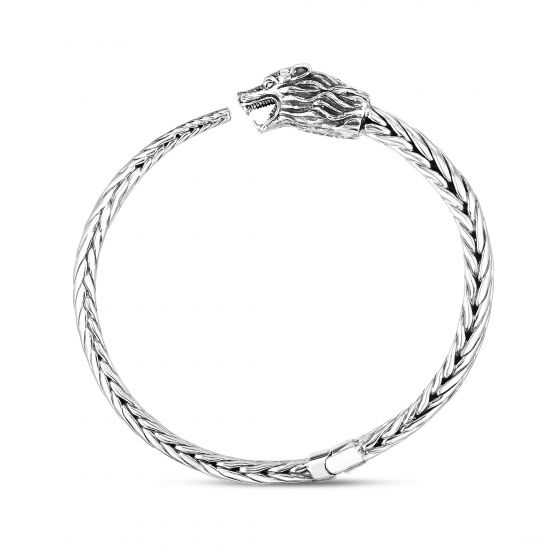 Woven Creatures Sterling Silver Wolf Bangle