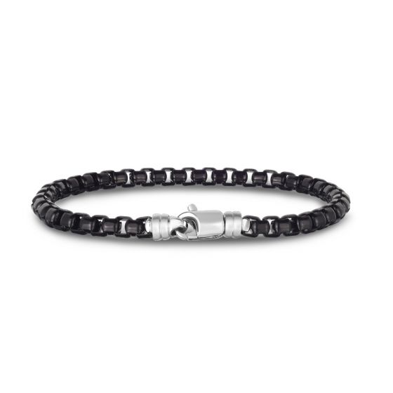 Men's Silver Black Box Link Bracelet