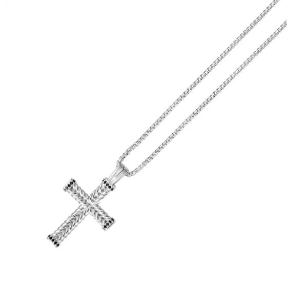 Silver Men's Woven Cross Necklace