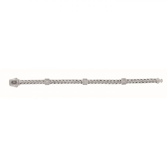 Sterling Silver Woven White Sapphire Three Station Bracelet