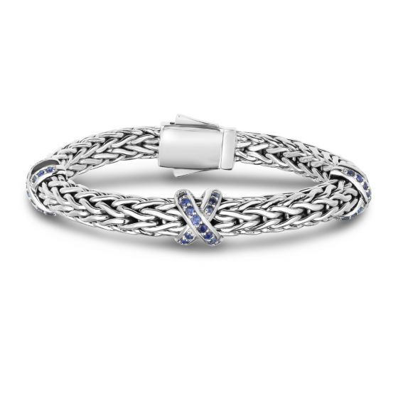 Sterling Silver Woven X Blue Sapphire Bracelet
