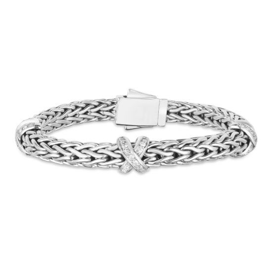 Sterling Silver Woven X White Sapphire Bracelet