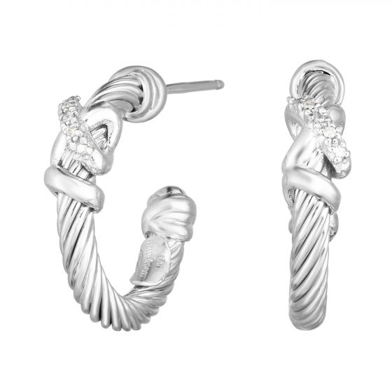 Sterling Silver Italian Cable Diamond Filo Hoop Earrings