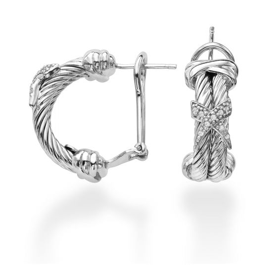 Sterling Silver .08ct. Dia Italian Cable Earring