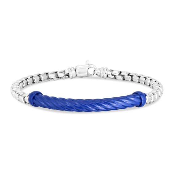 Blue Enamel Men's Cable Bracelet