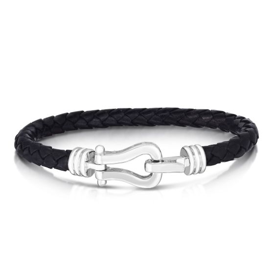 Sterling Silver Men's Leather Buckle Bracelet