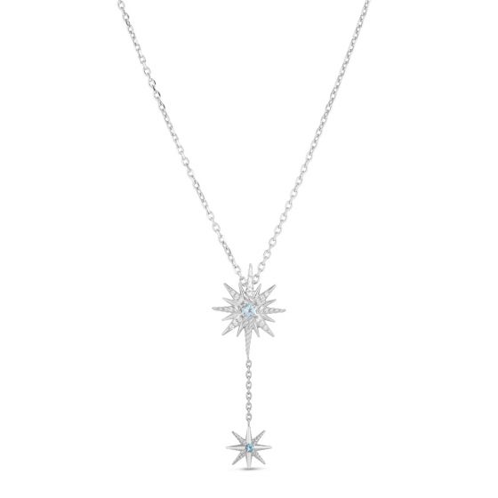 Constellation Cable Drop Necklace with Diamonds & Blue Topaz