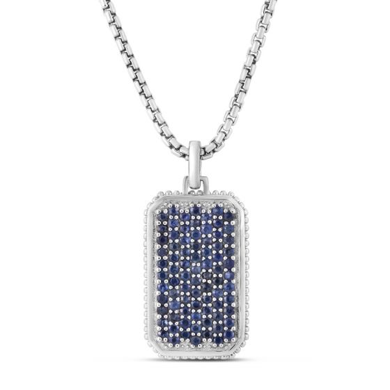 Men's Silver Sapphire Tag Necklace