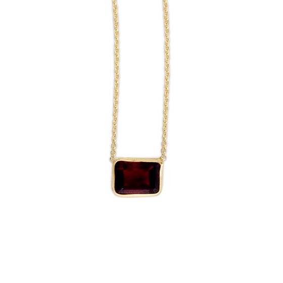 14K Gold Emerald Cut Garnet Necklace