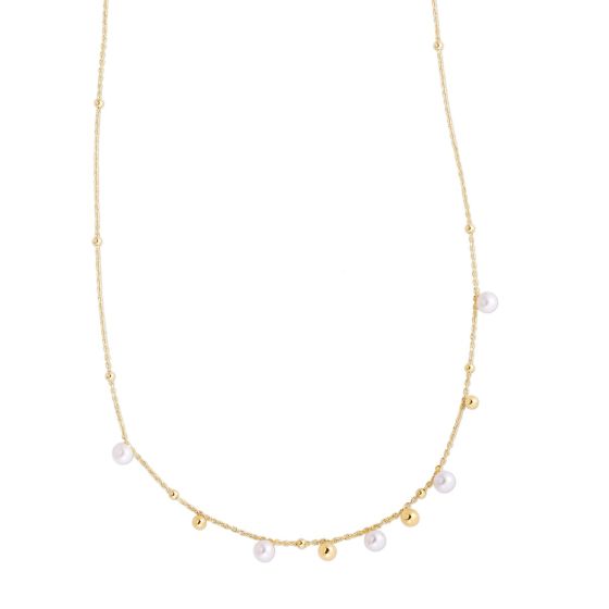 14K Gold Pearl and Scattered Bead Necklace