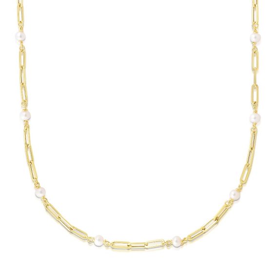 14K Pearl Paperclip Link Necklace