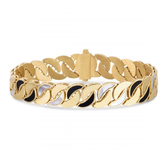 14K Gold Curb Onyx MOP Inlay Bracelet