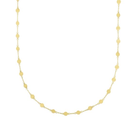 14K Gold Round Station Mirror Chain Necklace