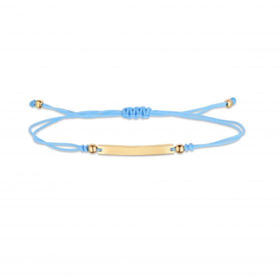 14K Gold Bar Blue Cord Bracelet
