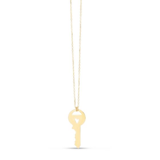 14K Gold Heart Key Necklace