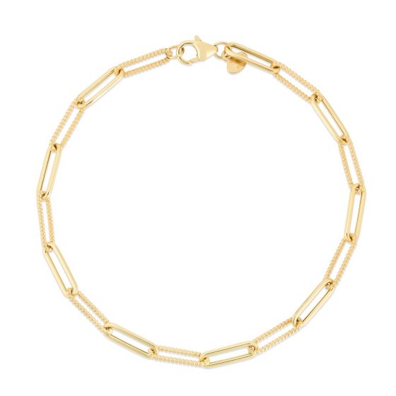 14K Alternating Bead Link Paperclip Chain