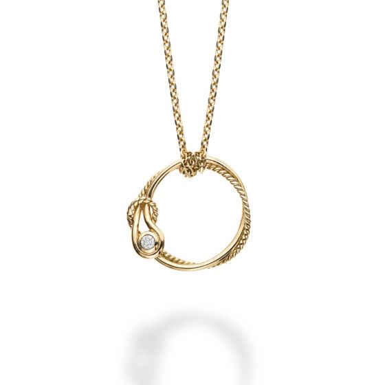 14K Gold Italian Cable L'Infinito Knot Diamond Circle Pendant