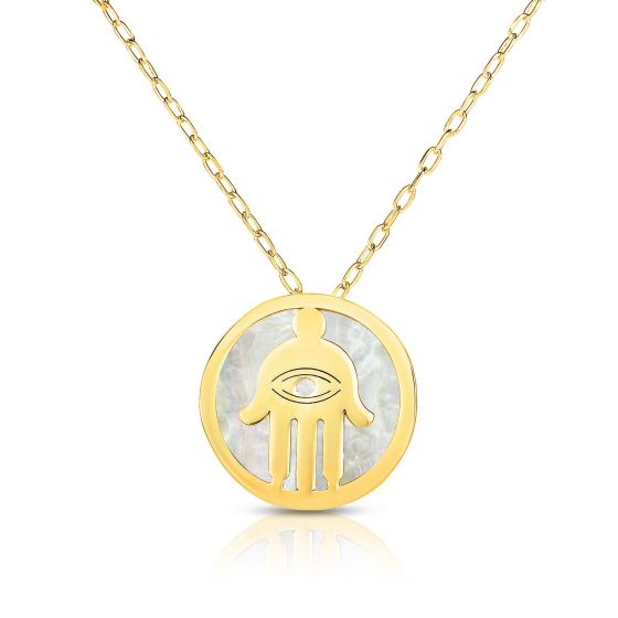 14K Gold Hamsa Mother of Pearl Necklace