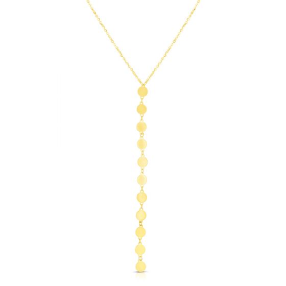 14K Gold Mirror Chain Drop Lariat Necklace