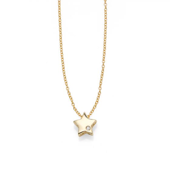 14K Gold .005ct Diamond Star Necklace
