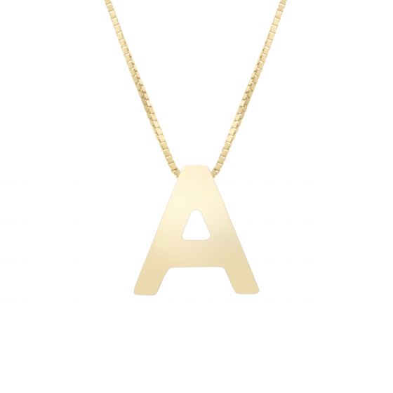 14K Gold Block Letter Initial A Necklace