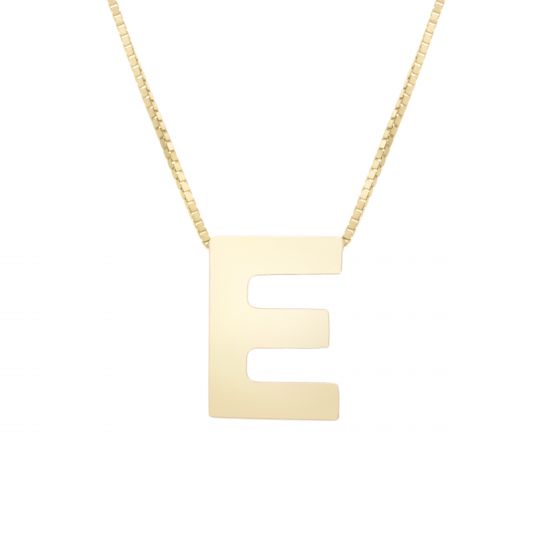 14K Gold Block Letter Initial E Necklace