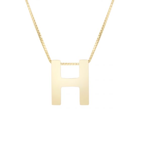 14K Gold Block Letter Initial H Necklace