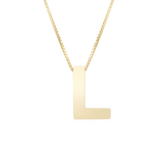 14K Gold Block Letter Initial L Necklace