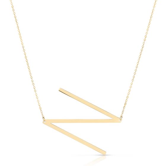 14K Gold Large Initial N Necklace