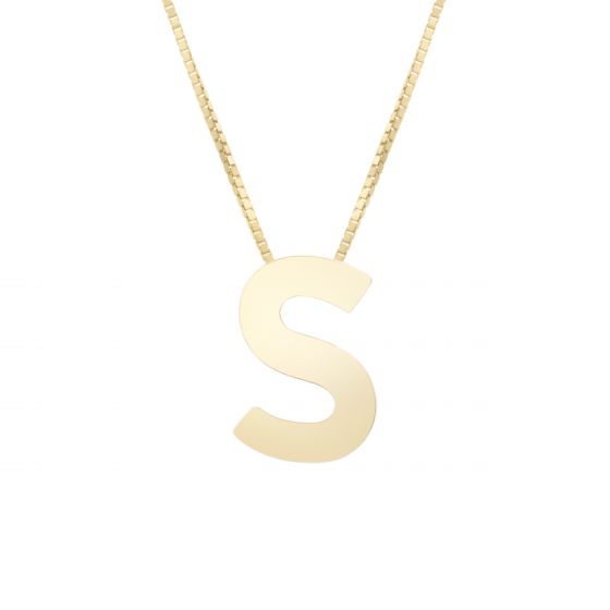 14K Gold Block Letter Initial S Necklace