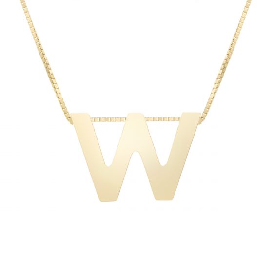 14K Gold Block Letter Initial W Necklace