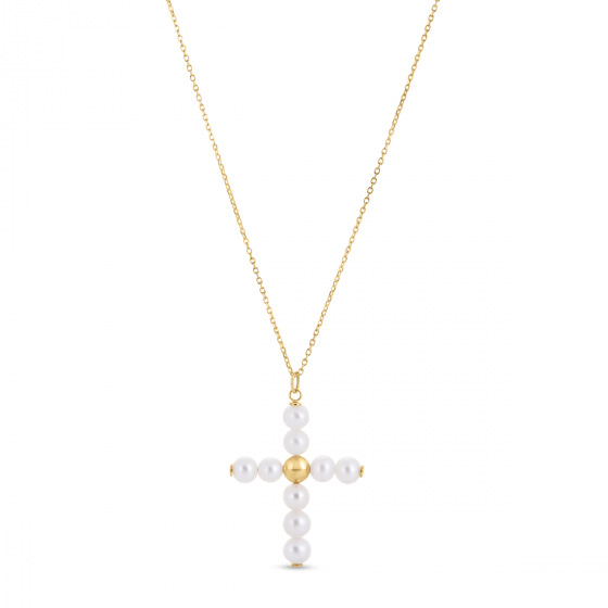 14K Gold Pearl Cross Pendant