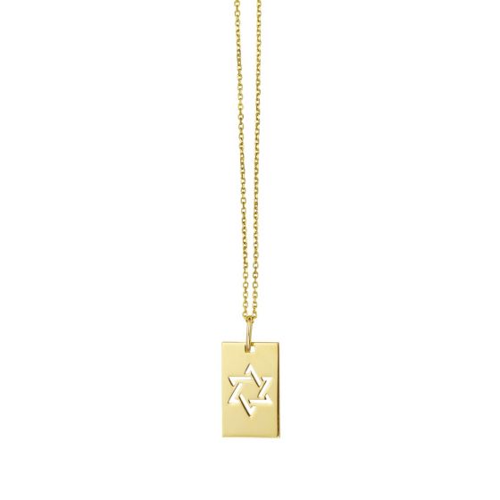 14K Gold Star of David Tag Necklace
