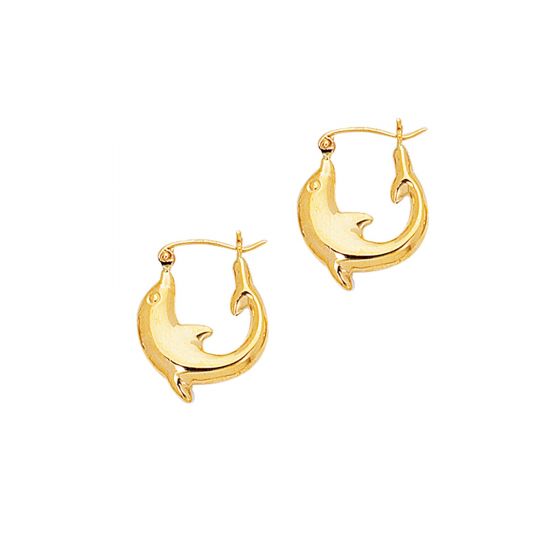 14K Gold Small Dolphin Back to Back Hoop Earring