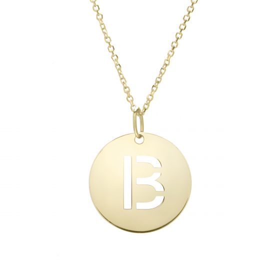 14K Gold Disc Initial B Necklace