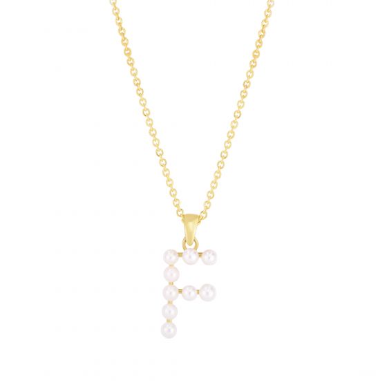 14K Pearl F Initial Necklace