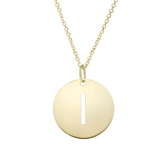14K Gold Disc Initial I Necklace