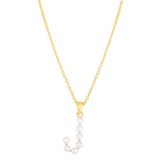 14K Pearl J Initial Necklace