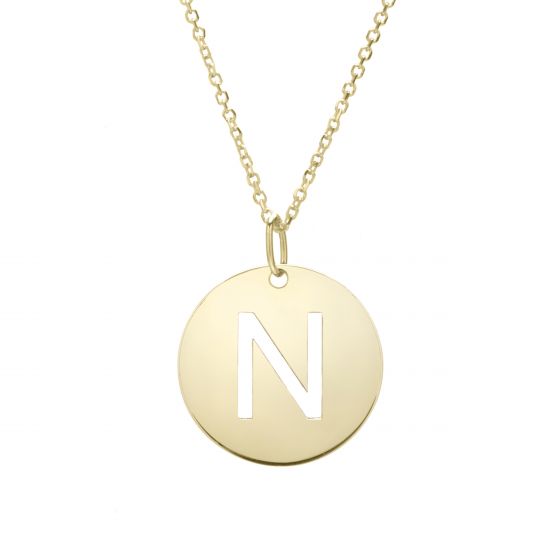 14K Gold Disc Initial N Necklace