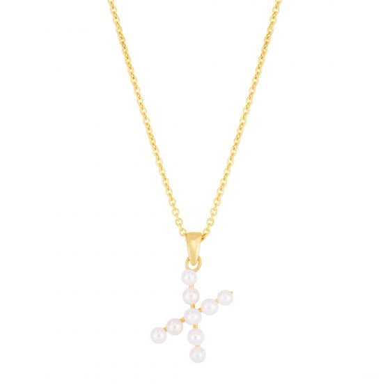 14K Pearl X Initial Necklace