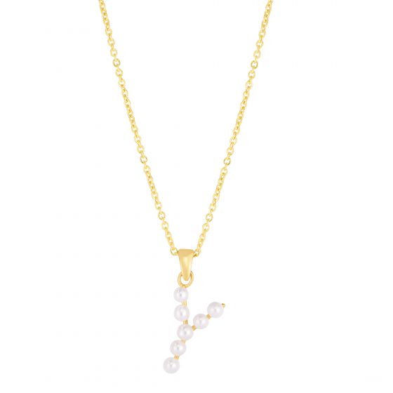 14K Pearl Y Initial Necklace
