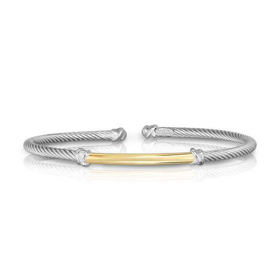 Sterling Silver & 18K Gold Bar 3mm Italian Cable Bangle